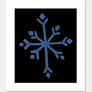 Large Snowflake Digital Illustration in Blues Posters and Art